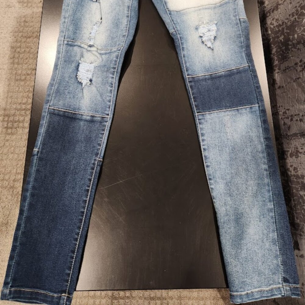 Venus Patchwork Distressed Skinny Jeans - Size 2 | Edgy & Trendy - Picture 3 of 7